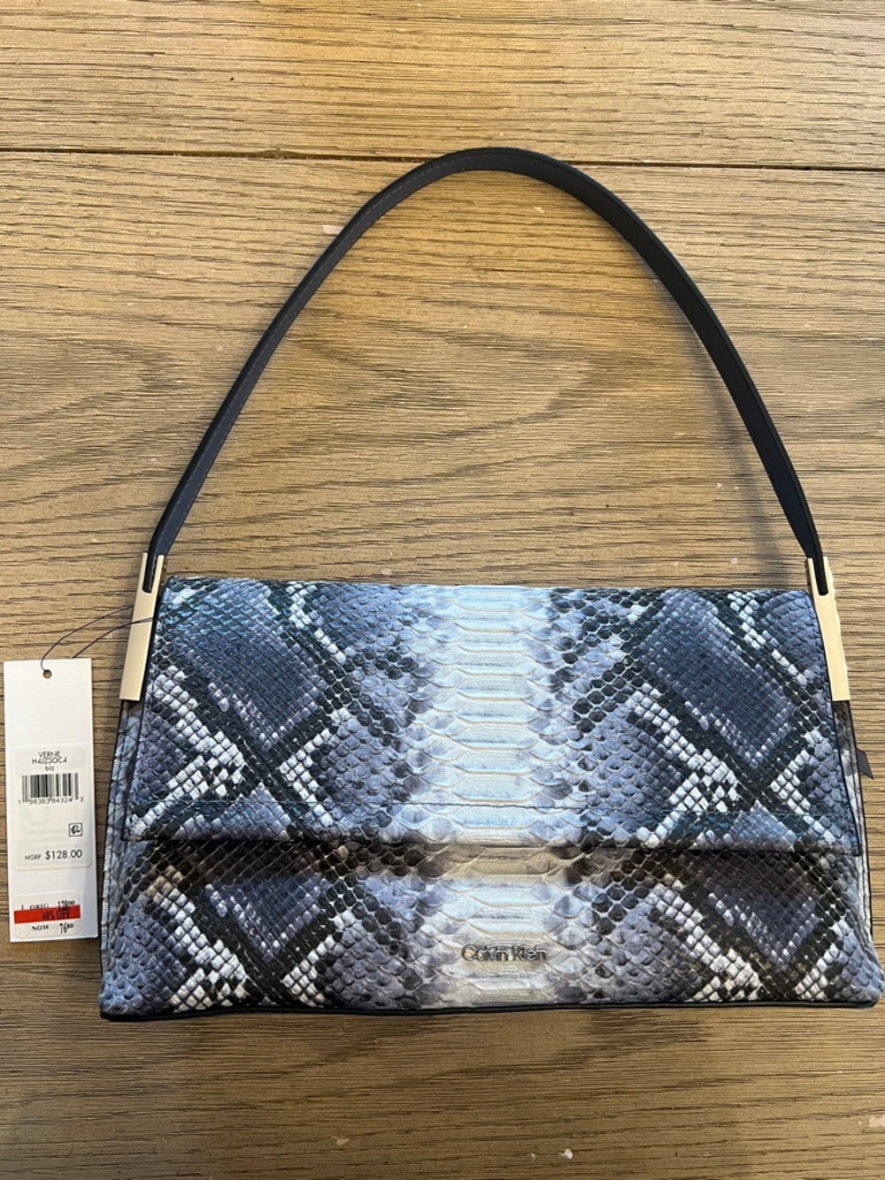 Calvin Klein Berne  blue gray snakeskin shoulder bag. NWOT. Never used.